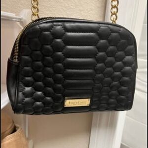 Bebe Black Textured Crossbody Bag with Gold Chain